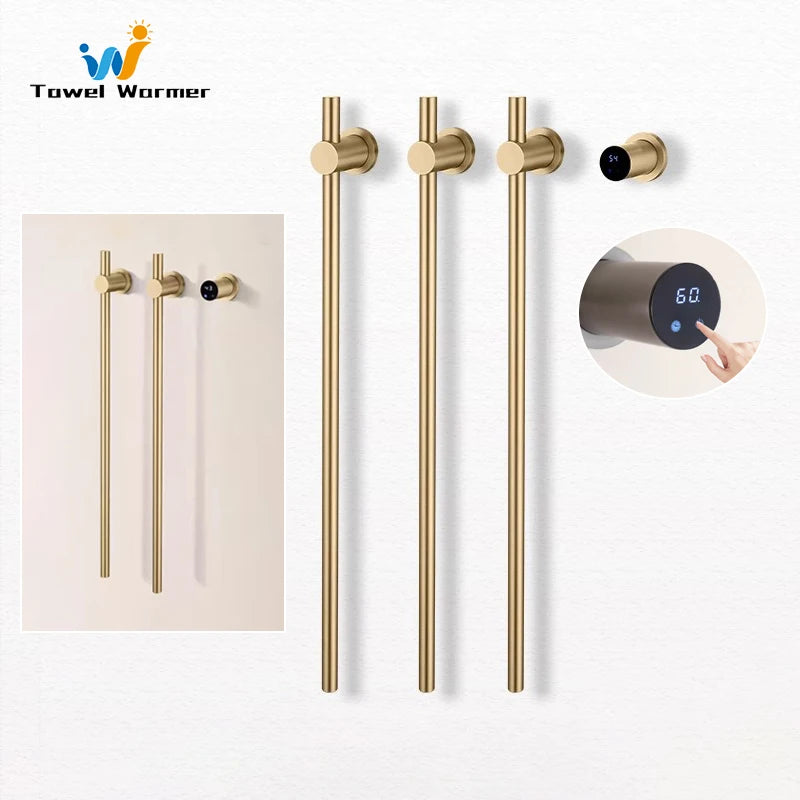 Bathroom Brushed Gold Electric Bath Towel Rack Smart
