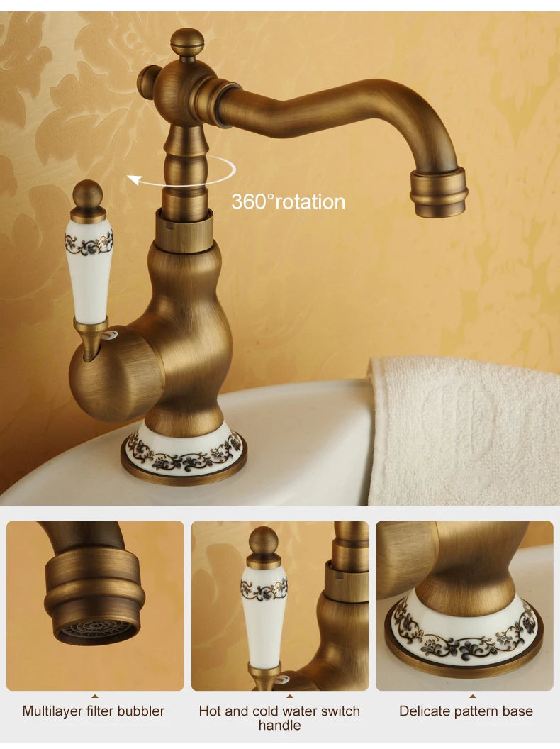 Bathroom Sink Faucet Antique Bronze Vessel Basin Faucet