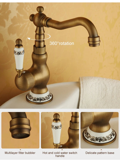 Bathroom Sink Faucet Antique Bronze Vessel Basin Faucet