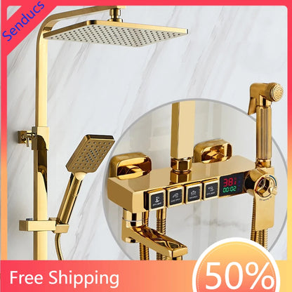 Luxury Cold Digital Bathroom Shower System Thermostatic Brass