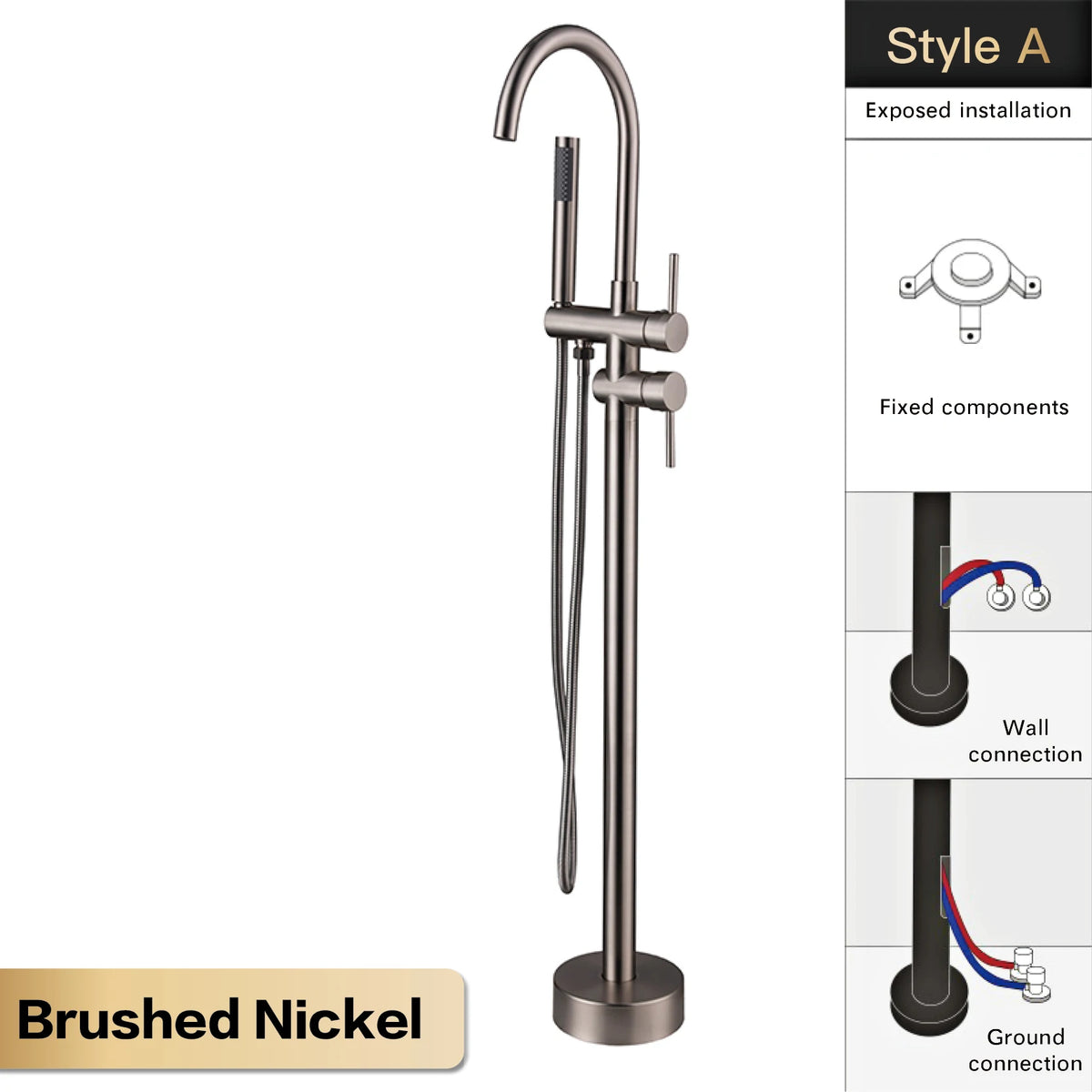 Aitana Luxury Black Brass Bathroom Faucet Floor Standing