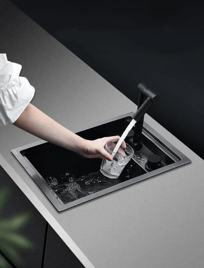 Black 304 Stainless Steel Sink Faucet Concealed Folding
