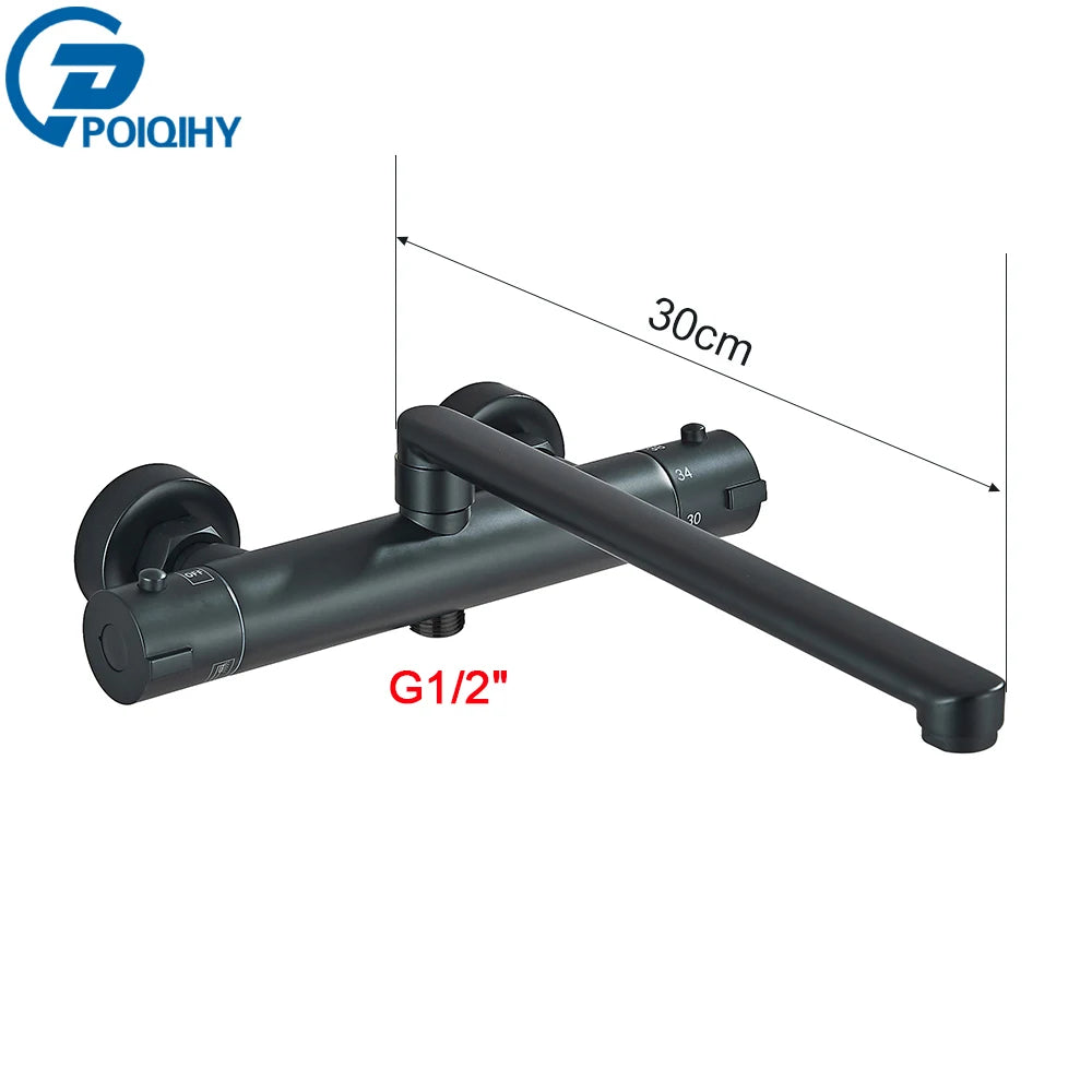 Chrome Black Bathtub Faucet Wall Mounted Thermostatic Shower