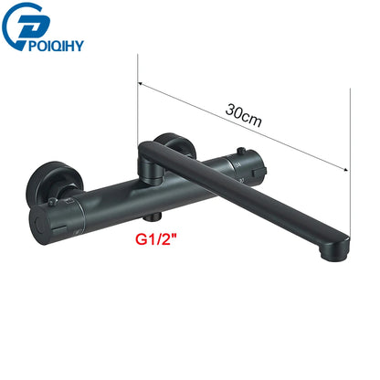 Chrome Black Bathtub Faucet Wall Mounted Thermostatic Shower