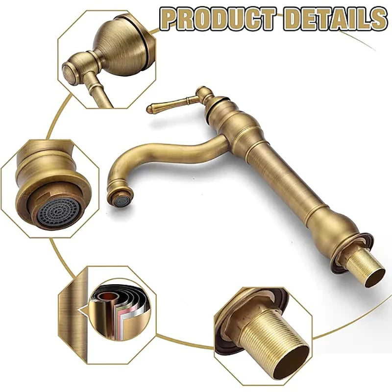 Antique Basin Faucet Brass Handle 360 Rotation Deck