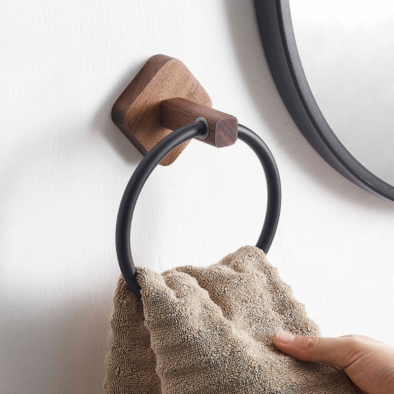 Adhesive Towel Ring Aluminum Wood Wall Mounted Matte