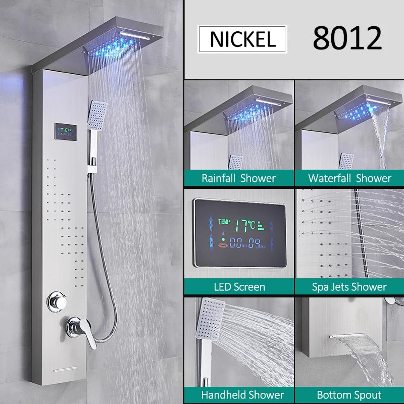 Led Shower Panel Tower System Rain Waterfall Shower