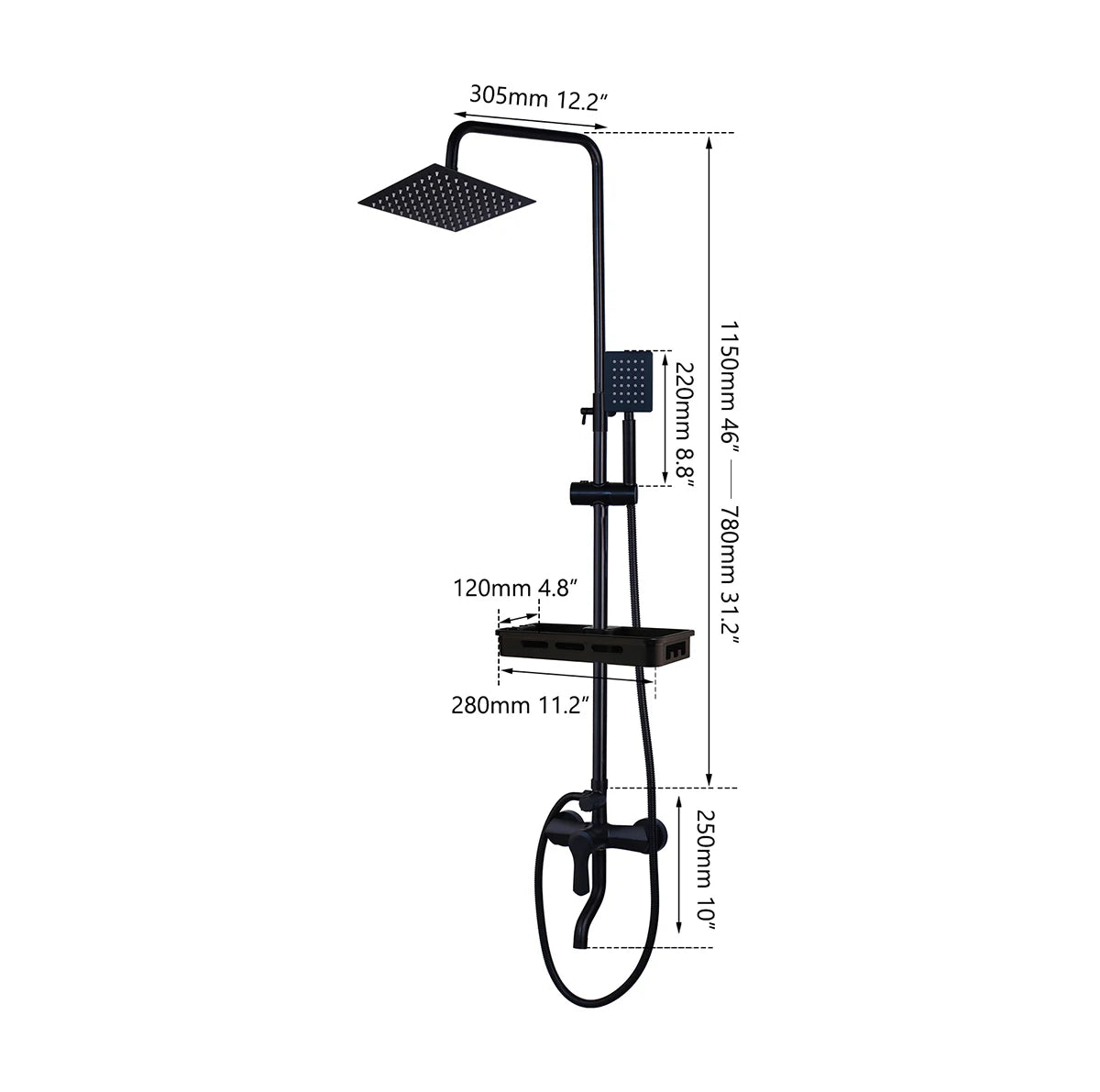 Jieni Matte Black Rainfall Shower Faucet Paint Black