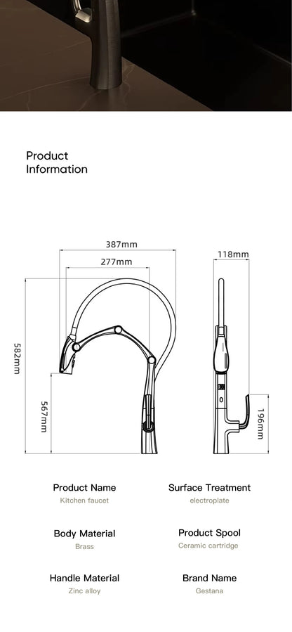 Luxury Gunmetal Brass Faucet Led Display Sensor&Pull-Out