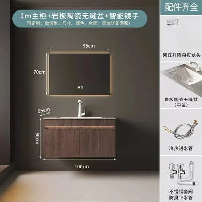 Light Luxury Bathroom Cabinets Rock Slab Integrated Washbasin