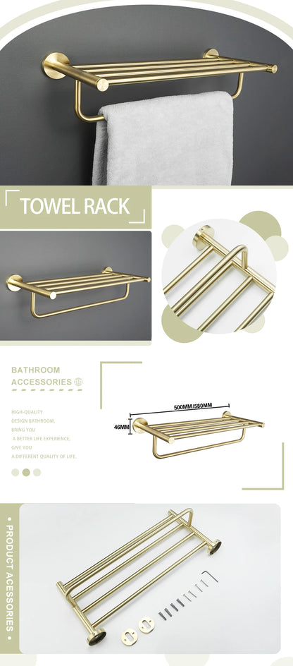Brushed Gold Wall Mount Shelf Toilet Bath Hardware