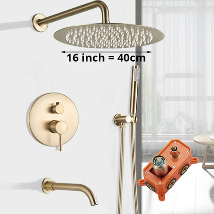 Brushed Gold Shower Faucet Wall Mount Big Rainfall