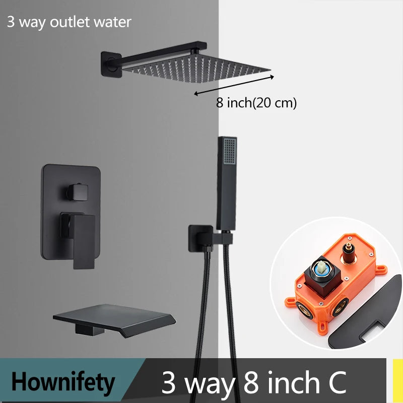 Matte Black Bathroom Shower Faucet Orange Box Rain