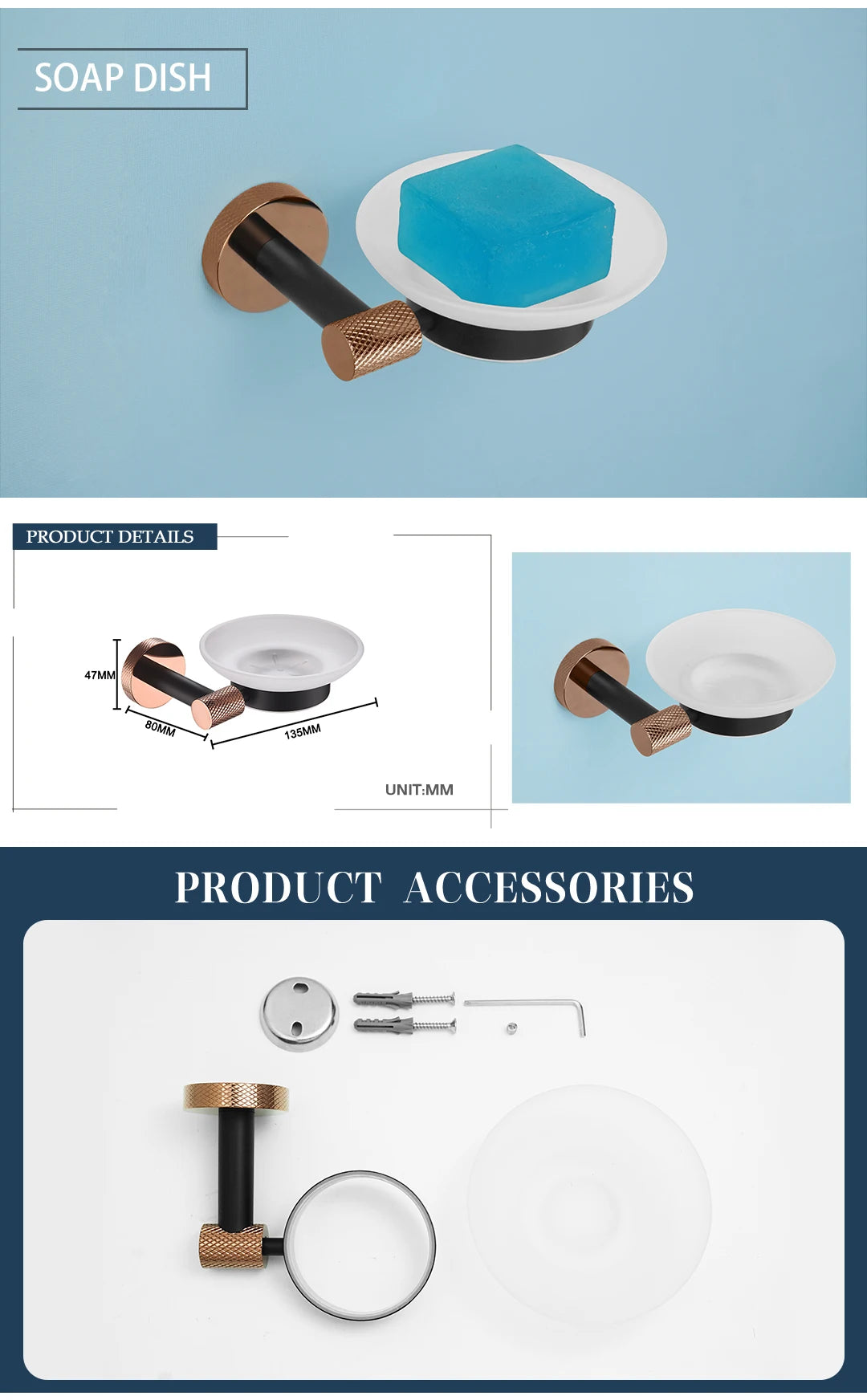 Rose Gold &Black Wall Mount Shelf Toilet Bath