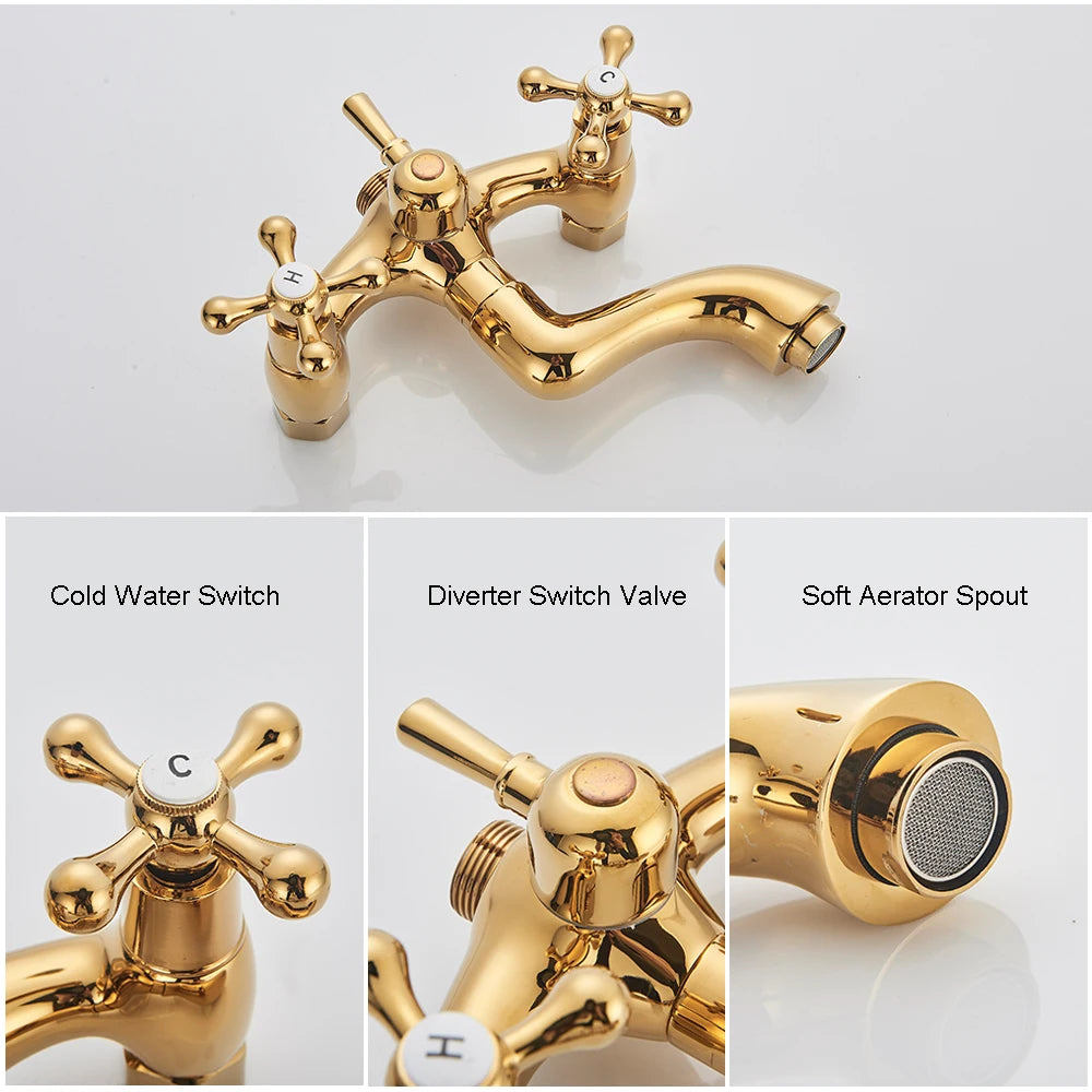 Golden Shower Bathroom Bath Shower Faucet Brass Swivel