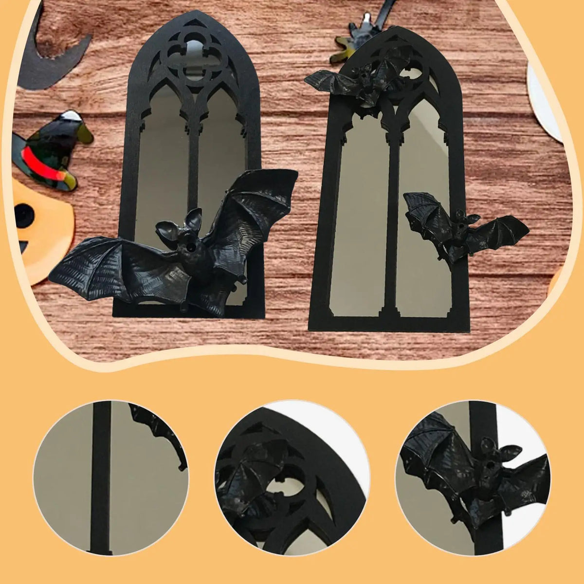 Gothic Arch Mirror Bat Wall Mirror Wood Accent