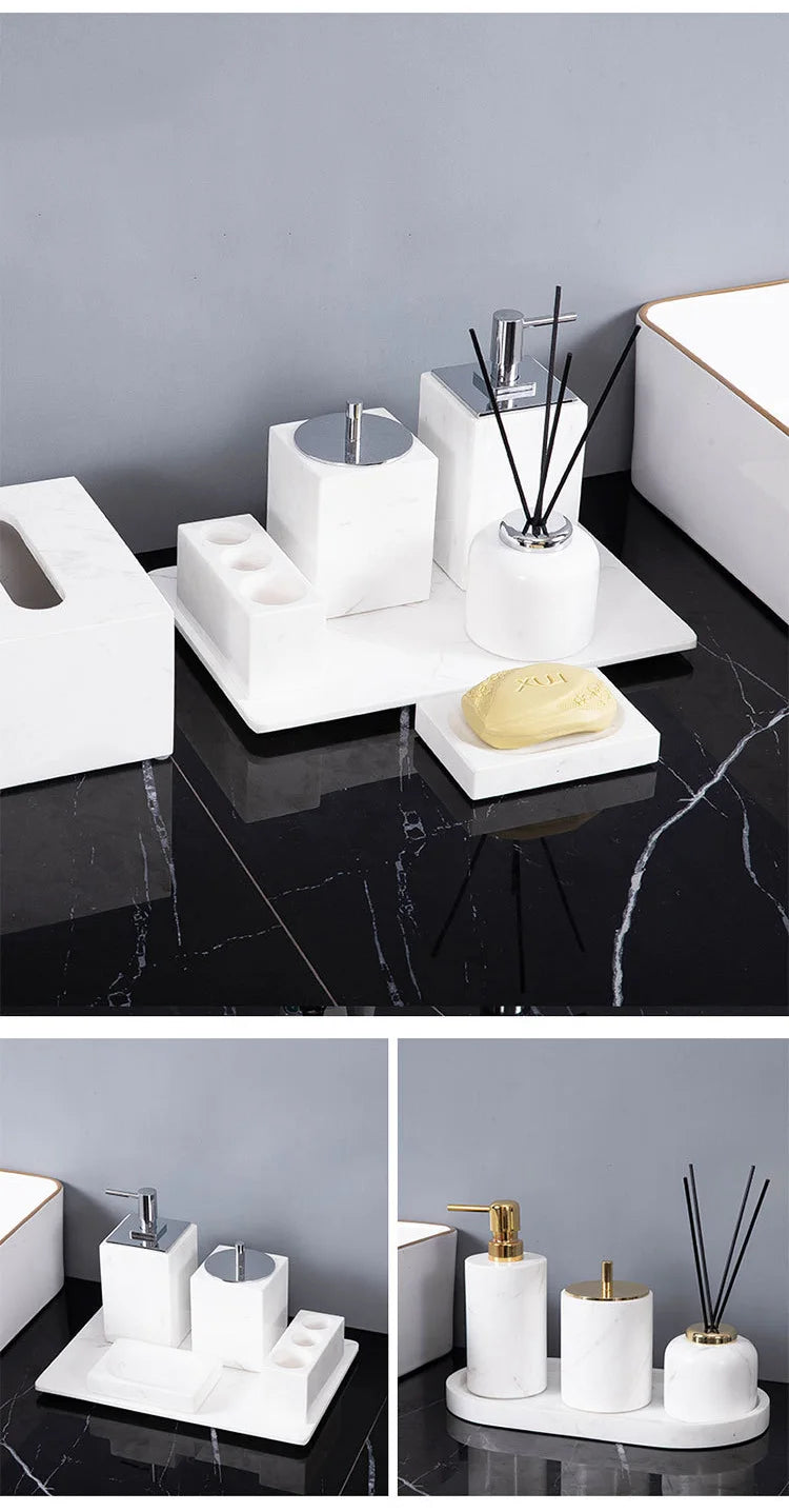 Volakos White Natural Marble Bathroom Minimalism Soap Dispenser