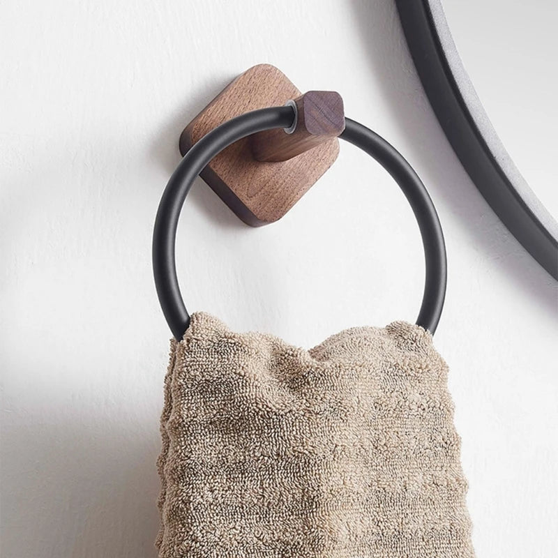 Adhesive Towel Ring Aluminum Wood Wall Mounted Matte