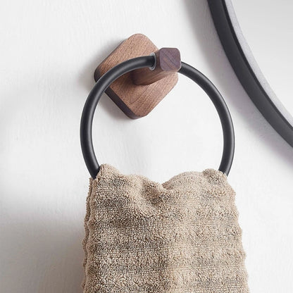 Adhesive Towel Ring Aluminum Wood Wall Mounted Matte