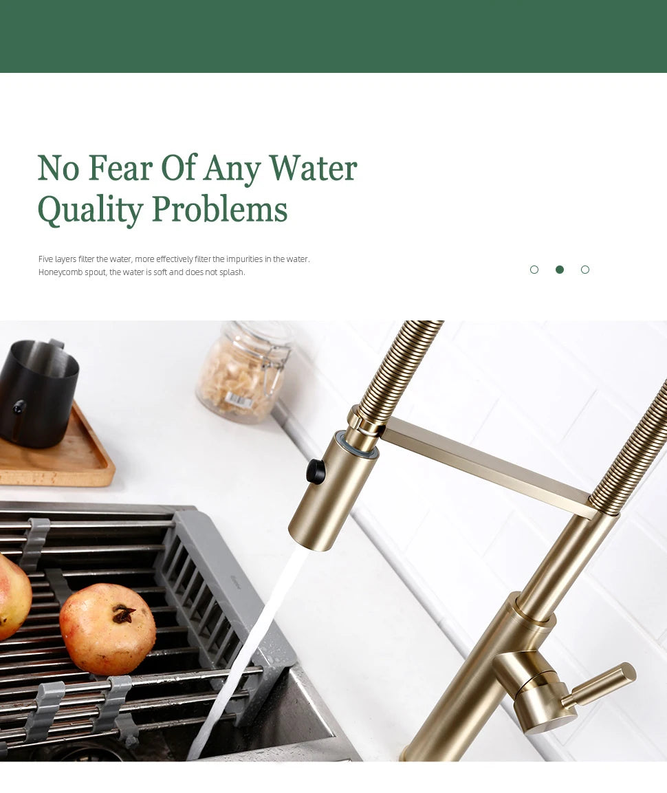 Brushed Gold Faucets Handle Pull Out Mixer Cold
