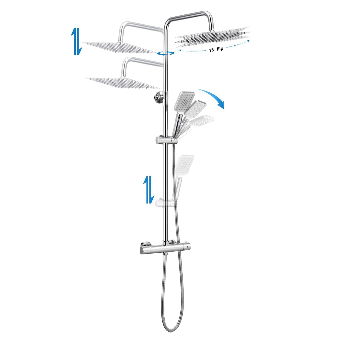 Shower System Thermostat 10-Inch Rain Shower Head Stainless