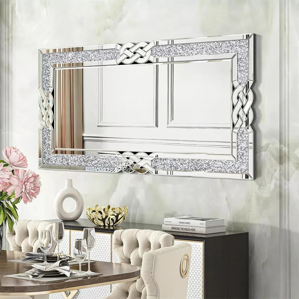 Wisfor Crushed Diamond Wall Mirror Rectangular Glass Silver