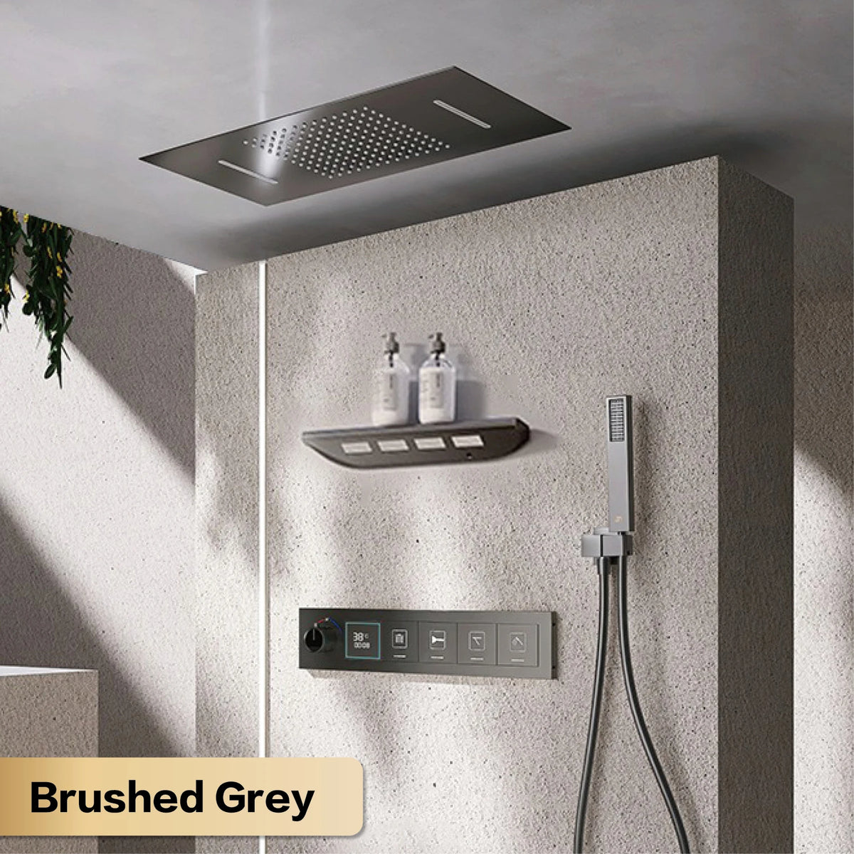 Gun Gray Brass Ceiling Constant Temperature Shower System