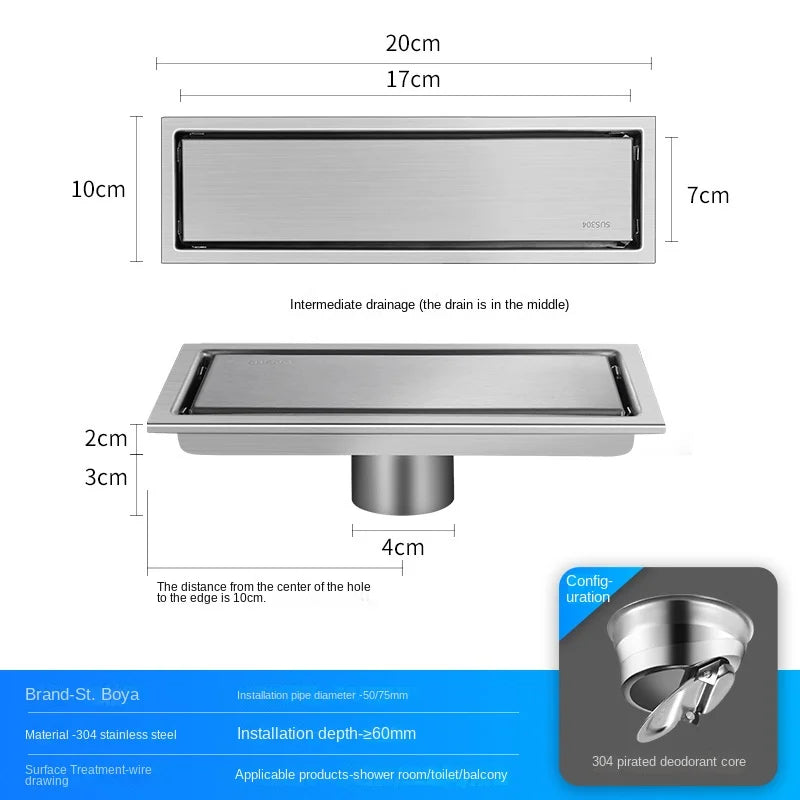 Luxury Hidden 304 Stainless Steel Rectangular Floor Drain