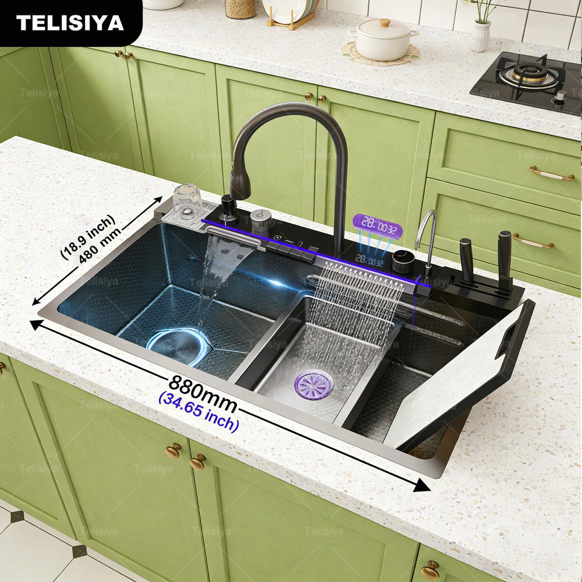 Stainless Steel Waterfall Sink Large Slot Integrated Sinks
