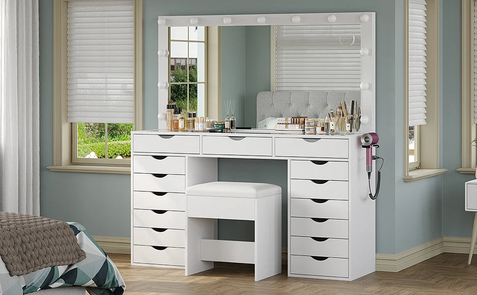 Yanosaku Vanity Desk Mirror Lights Makeup Table Charging