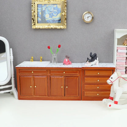 Dollhouse Miniature Retro Wood Cabinet Cupboard Sink Cabinet