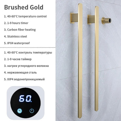 Gold Vertical Heated Towel Rail Large Towels &
