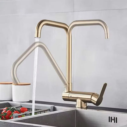 Brushed Gold Sink Faucet 360 Rotation Folding Faucet