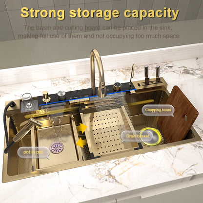 Stainless Steel Golden Sink Waterfall Outlet Slot Piano