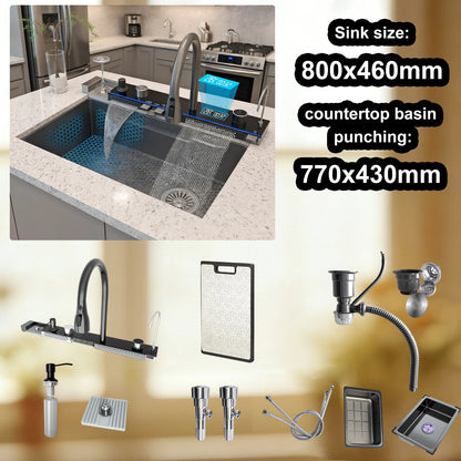 Stainless Steel Sink Digital Display Waterfall Large Slot