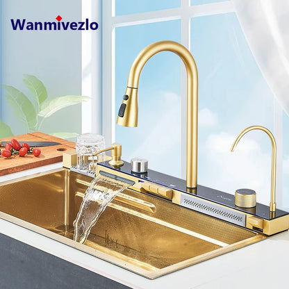Golden Stainless Steel Sink Smart Digital Display Integrated