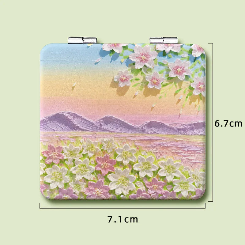 Makeup Mirror Hand-Painted Oil Painting Double Sided Folding