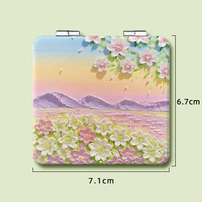 Makeup Mirror Hand-Painted Oil Painting Double Sided Folding