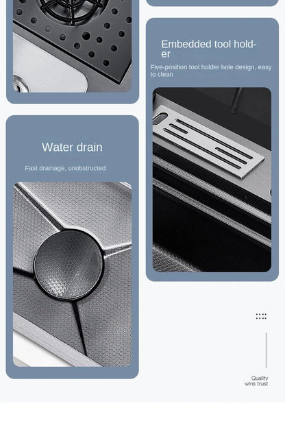 Flying Rainwaterfall Sink Stainless Steel Large Big Garbage