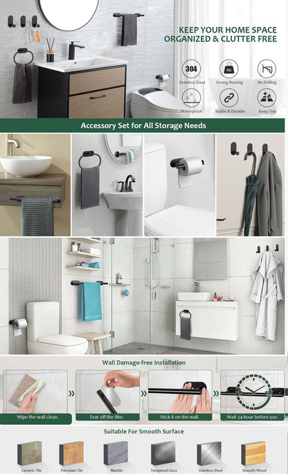 No Drilling Stainless Steel Towel Bar Paper Holder