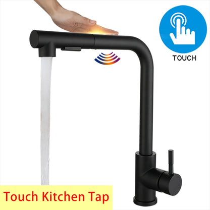 Brushed Gold Touch Sink Faucets Cold Pull Out