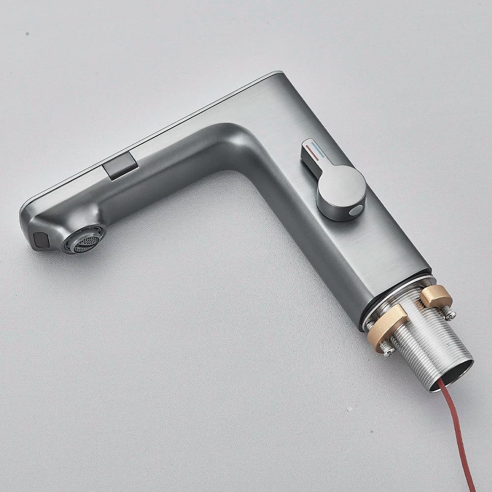 Gray Smart Daul Sensor Bathroom Basin Faucet Cold
