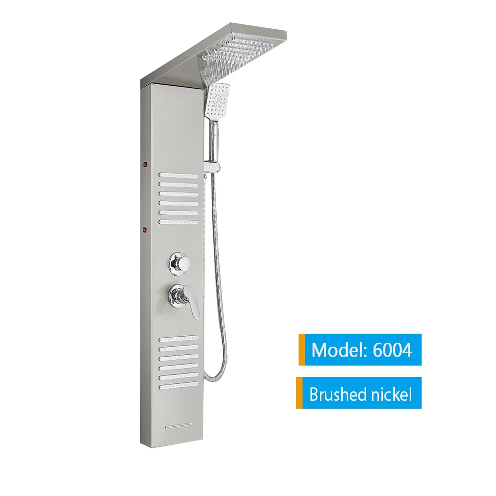 Luxury Black/Brushed Bathroom Led Shower Panel Tower System