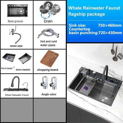 Stainless Steel Waterfall Sink Extra Large Bowl Digital