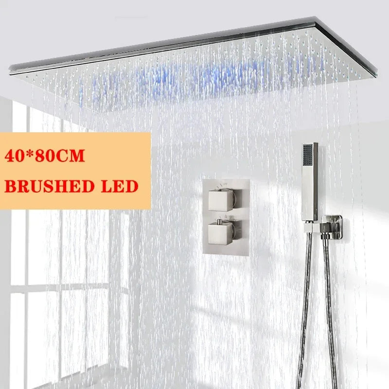 Shinesia Big Black Thermostatic Bathroom Shower Faucet Rainfall