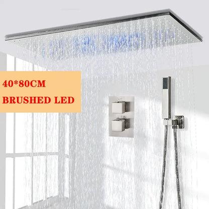 Shinesia Big Black Thermostatic Bathroom Shower Faucet Rainfall
