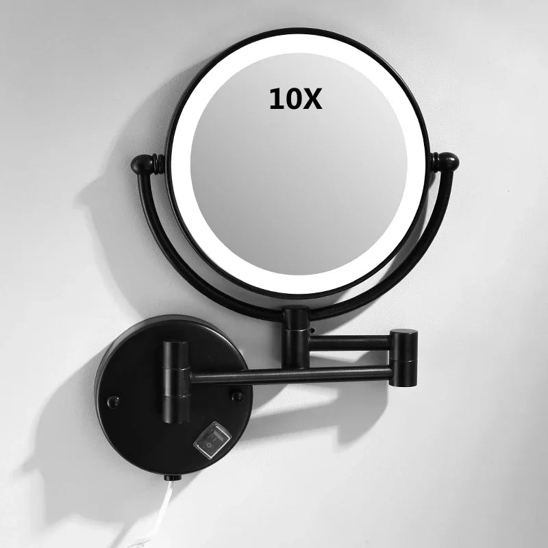 Bathroom Makeup Mirrors Black/Brushed Gold Brass Wall Extending