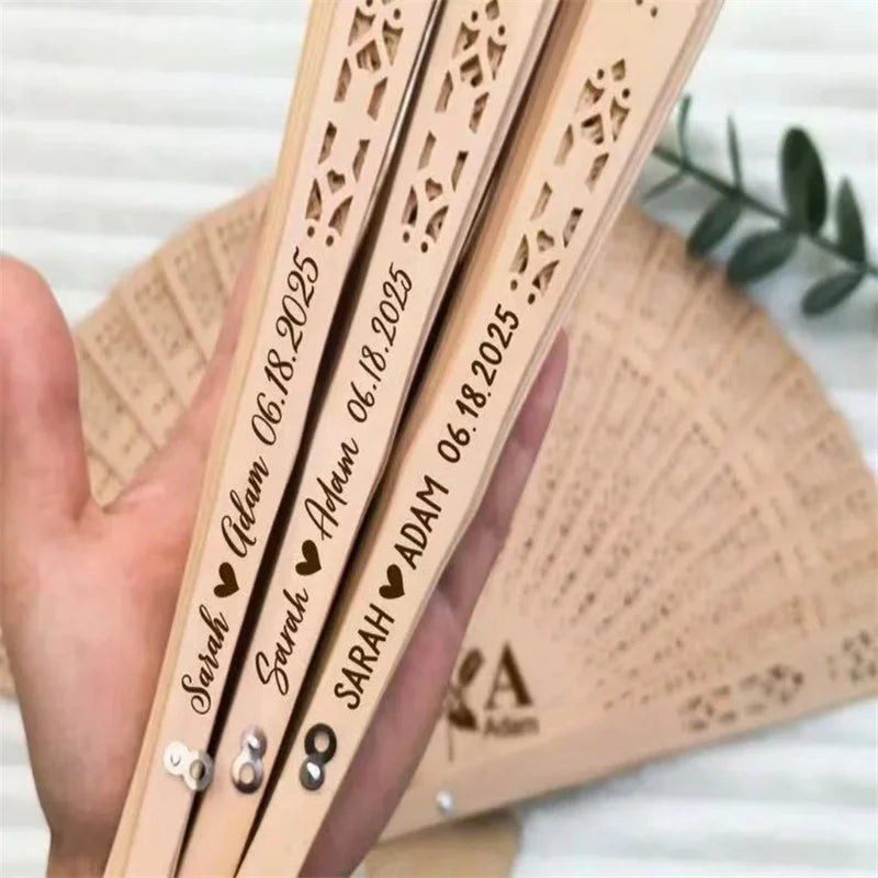 Personalized Folding Wooden Hand Fans Custom Engraved Wedding