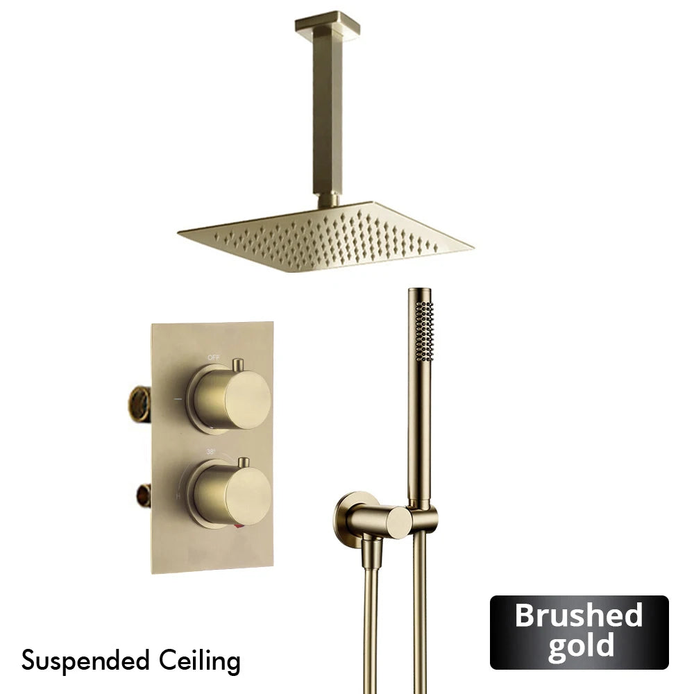 Bathroom Faucet Dial Way Brushed Gold Thermostat Shower