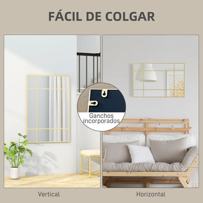 Homcom Rectangular Wall Mirror 90x60 Cm Metal Frame